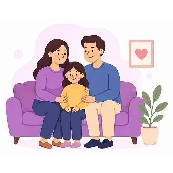 Illustration representing family therapy and support for parents and children